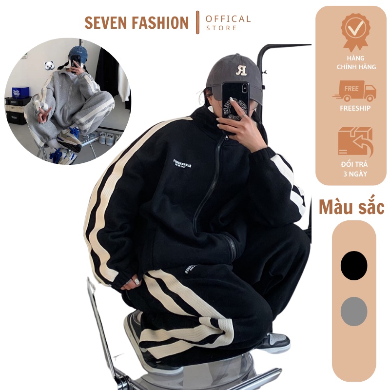 Bộ nỉ thể thao nam nữ thu đông Quần Jogger 2 Sọc Unisex 2 Màu Set Nỉ Dài Tay Dáng Thể Thao X0176 SEVEN SIX