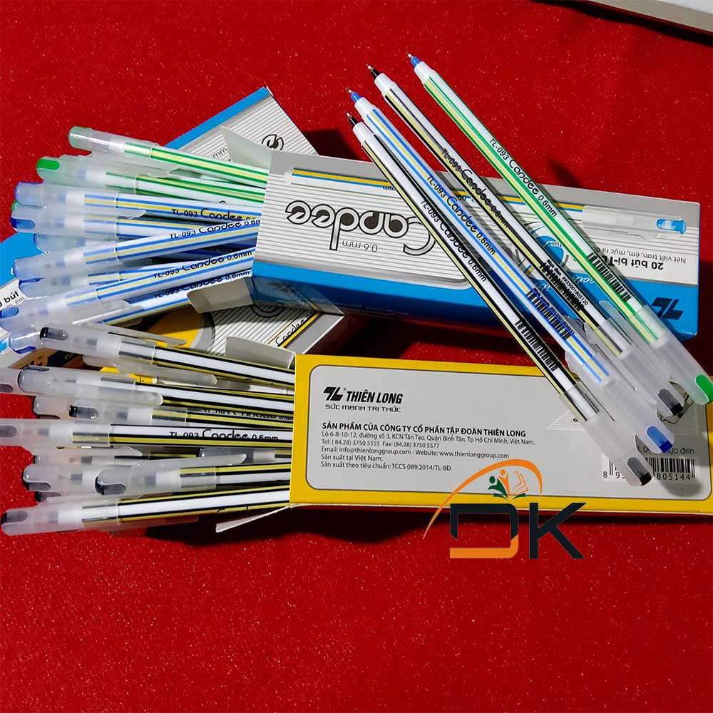 Bút bi Thiên Long 093/Bút nến Candee TL-093 DKVPP.Store, Bút viết êm trơn ngòi 0,6mm màu Xanh/Đen