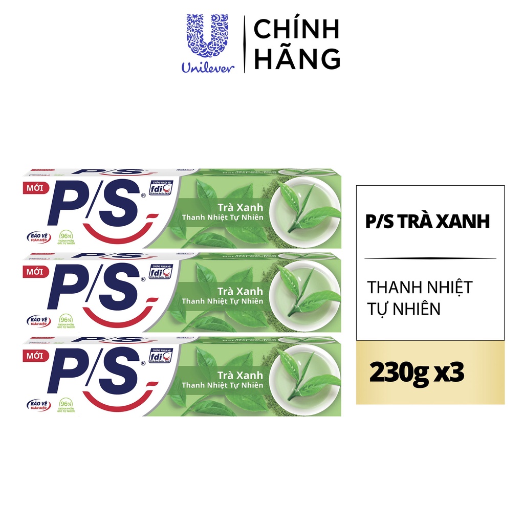 Bộ 3 Kem Đánh Răng P/S Trà Xanh Thanh Nhiệt Tự Nhiên 230g/hộp