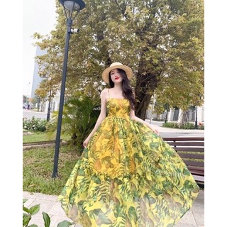 [Siêu Rẻ] Đầm Maxi Đi Biển Voan Hoa 2s, Váy Dáng Dài Có Lót Có Mút Dây Kéo Lưng Kèm Hình Thật - Maxi HQ Store