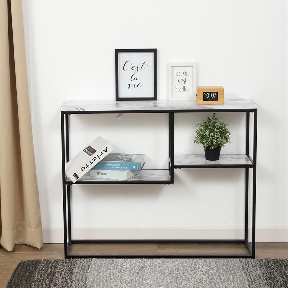 HomeBase FURDINI Bộ kệ bằng thép kết hợp ván MDF Thái Lan W100xH80xD25 màu đá cẩm thạch trắng