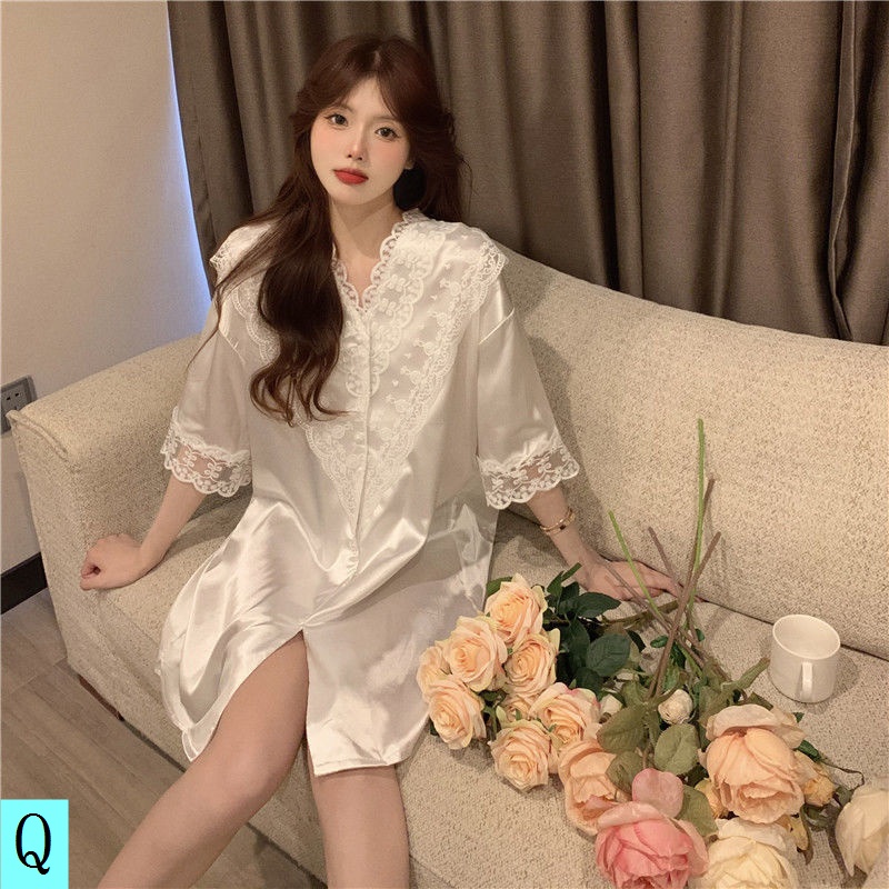 Đầm Ngủ Cổ Ren Thêu Họa Tiết Thời Trang Xuân Hè Cao Cấp Cho Nữ