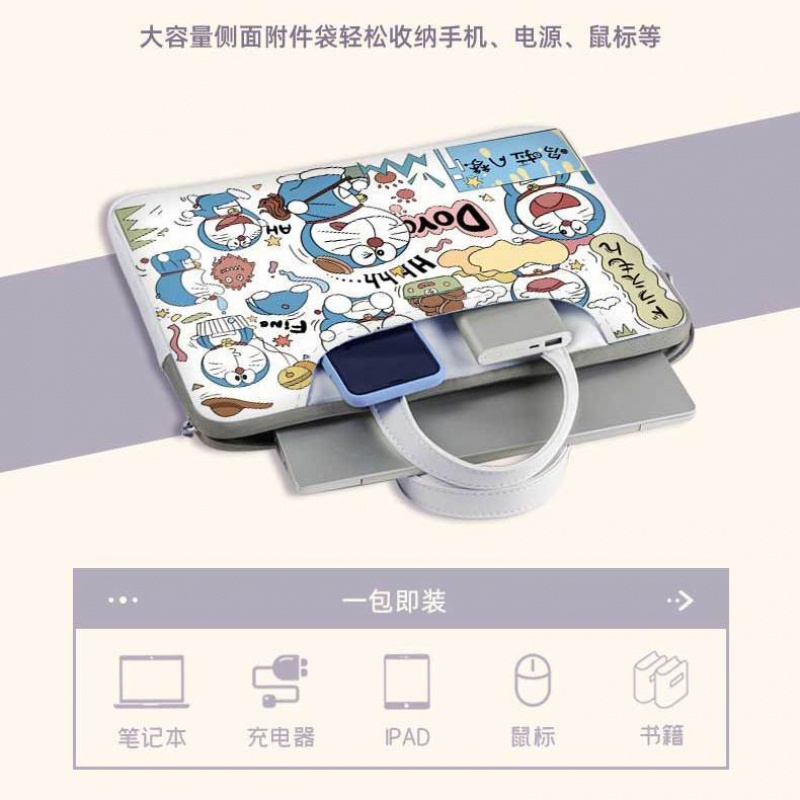 Túi Đựng Laptop 14-inch 17.3-inch Bằng PU Mềm Họa Tiết Hoạt Hình Doraemon Đơn Giản Cho Nữ