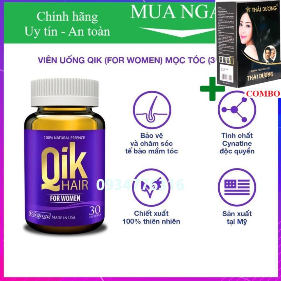 Combo Gội Là Đen Thái Dương+ Viên uống QIK HAIR (cho Nữ) giảm rụng, mọc tóc chắc khỏe (30 viên)