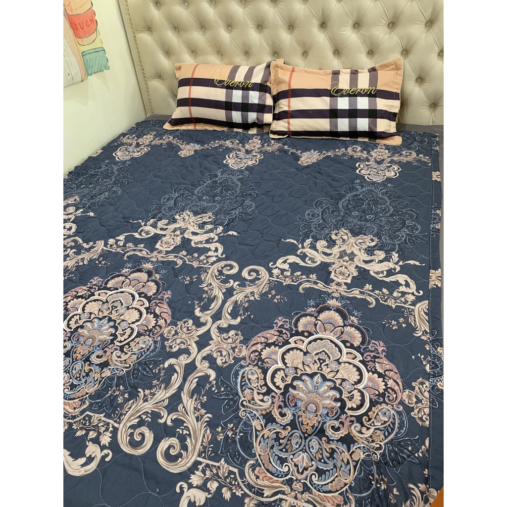 Bộ chăn ga trần bông 5 món hình Hoàng Gia Xám chất liệu Cotton Poly mềm mịn mát đủ kích thước ga giường 1m6, 1m8, 2m2