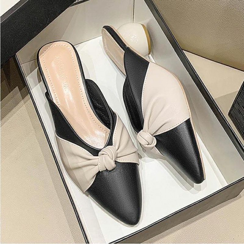 Dép Cao Gót Nữ Mũi Nhọn Đính Nơ Thời Trang