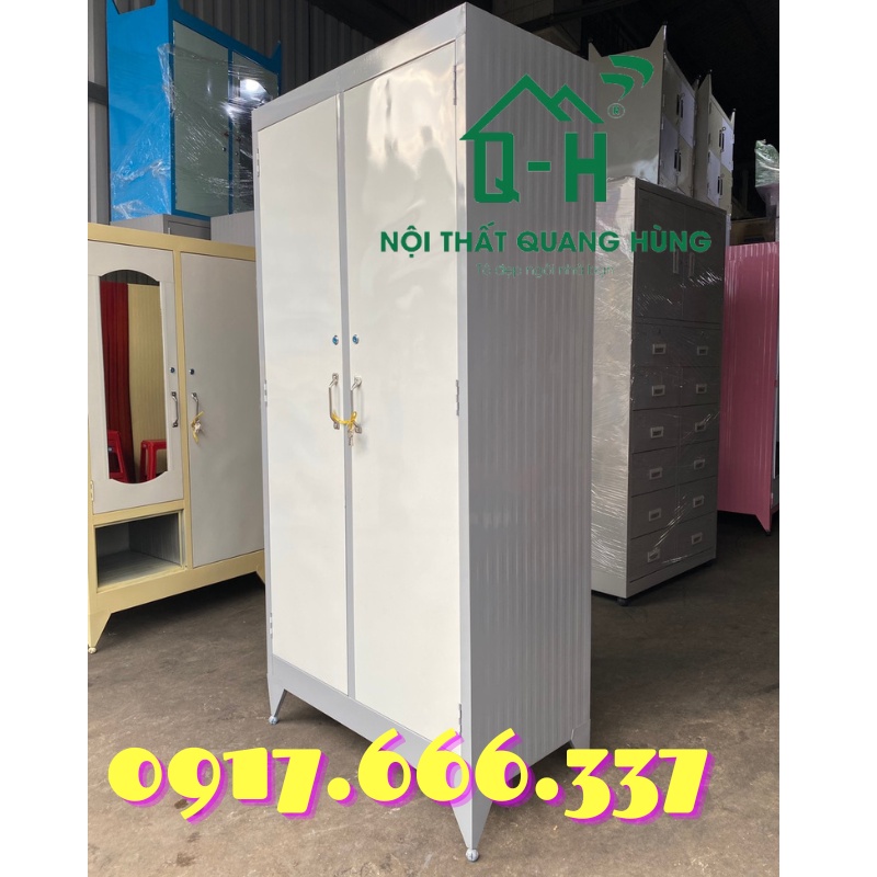 TỦ SẮT SƠN DẦU 2 CÁNH ĐỰNG ÁO QUẦN 1M8X90CM MÀU XÁM KHÔNG KÍNH