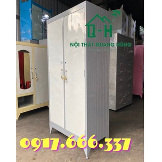 Tủ sắt sơn dầu 2 cánh đựng áo quần 1m8x90cm màu xám không kính