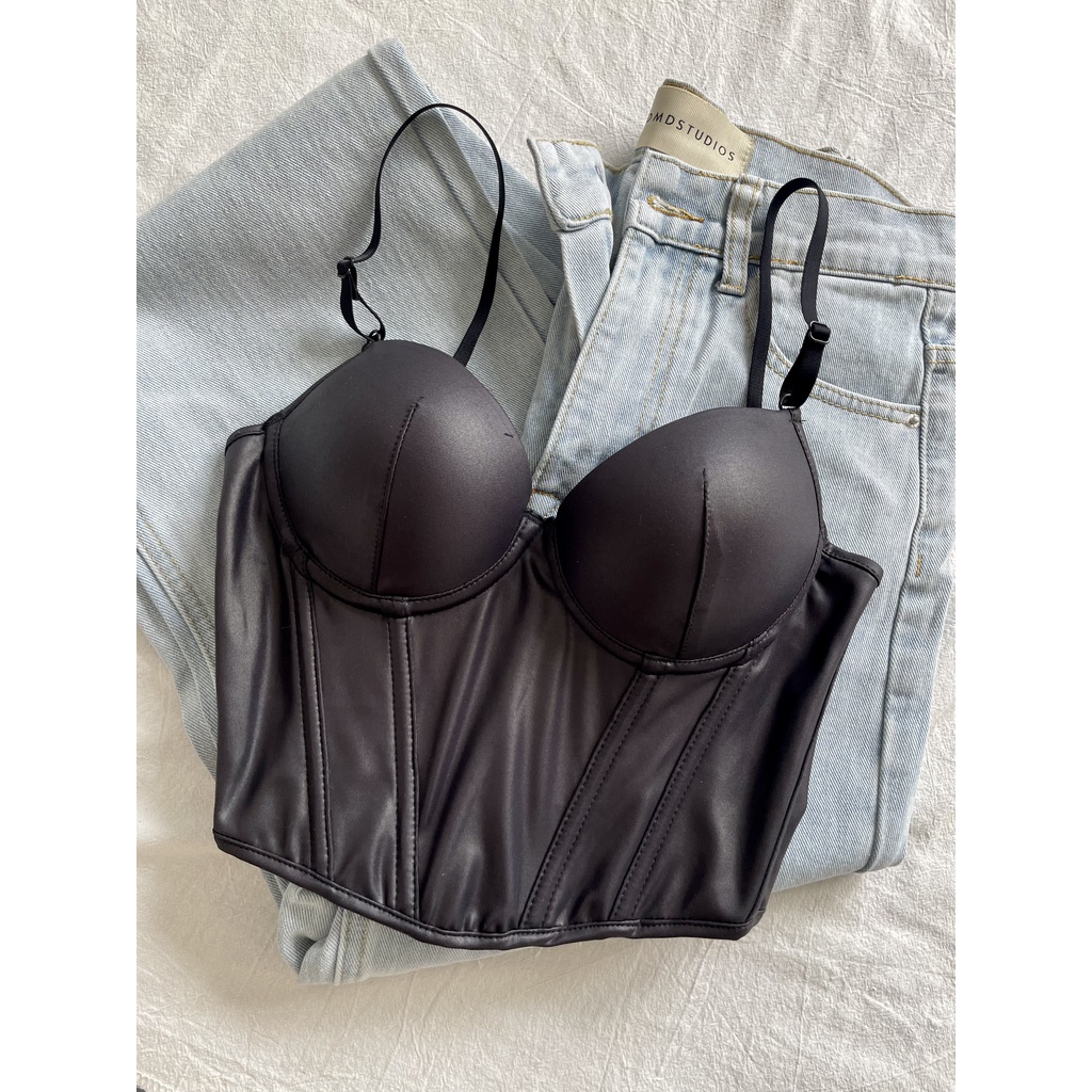 Hannah | Áo Corset Da Thời Trang Áo Croptop Da Có Mút Độn Thiết Kế Độc Quyền La Perbra