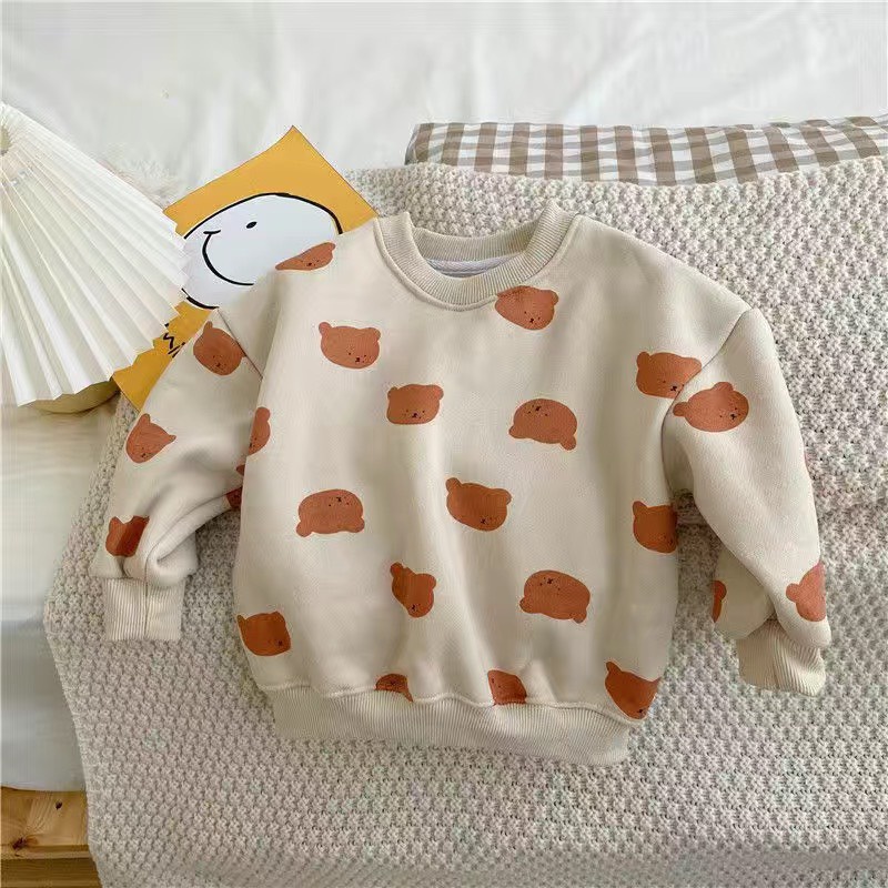 Áo Nỉ Lót lông Họa Tiết gấu HÀng Quảng Châu Cao Cấp Phong Cách Hàn Quốc Cho Bé Trai Bé Gái