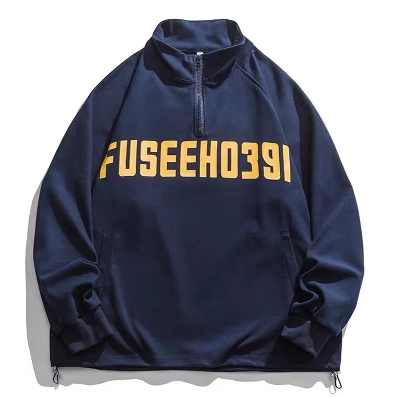Áo Sweater Cổ Cao Phối Khóa Kéo Nửa Thân Thời Trang Mùa Thu Nhật Bản 2022 Cho Nam