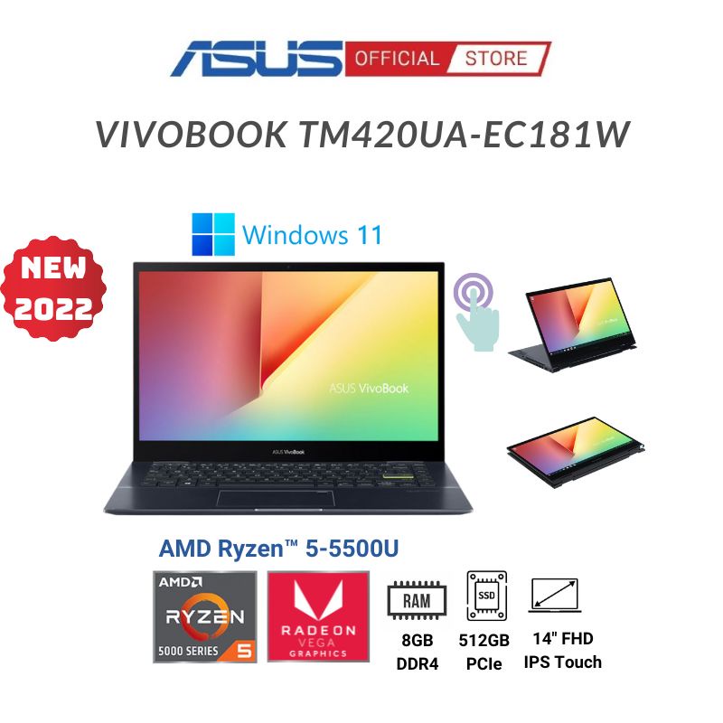 Laptop Asus VivoBook TM420UA-EC182W (Ryzen™ 7-5700U | 8GB | 512GB | AMD Radeon | 14.0-inch FHD | Cảm ứng | Win 11 |
