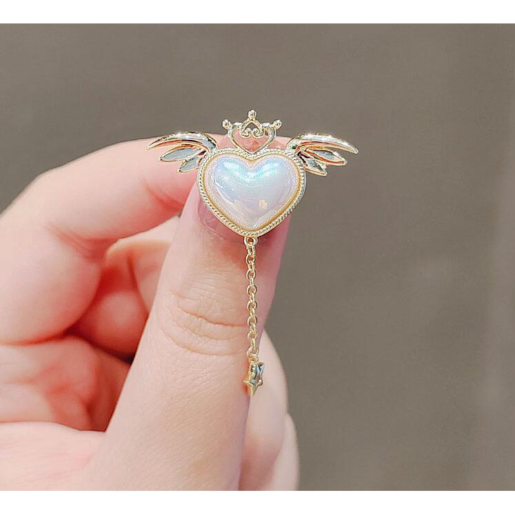 Trâm Cài Áo Hình Cánh Thiên Thần Trái Tim Đôi Cánh Tua Rua Độc Đáo Chống Chói