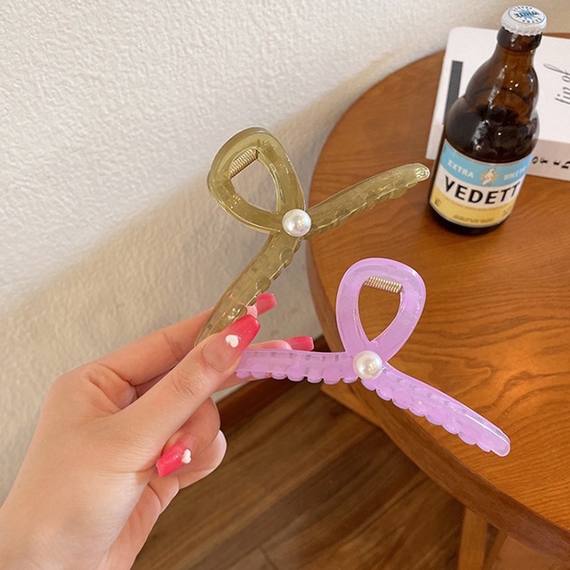 Kẹp Tóc Càng Cua Nhựa Acrylic Cỡ Lớn Trong Suốt Đính Hạt Ngọc Phong Cách Hàn Quốc Hot Trend K13