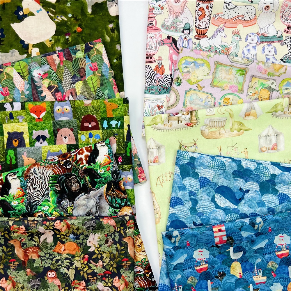 Vải Cotton Rộng 110Cm Họa Tiết Cá Voi / Báo / Biển / Động Vật Hoạt Hình
