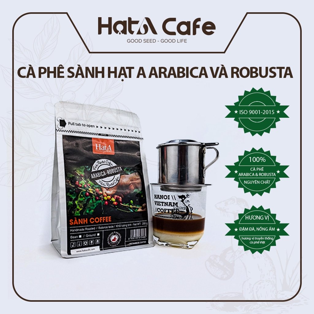 Cà phê nguyên chất Sành Hạt A Cafe hạt Arabica và Robusta nguyên chất vị đậm đắng 200gr
