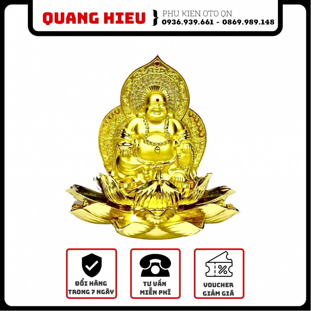 (Ảnh chụp thật) Tượng phật Di Lặc ngự đài sen mạ vàng cao cấp trang trí taplo ô tô, văn phòng, bàn làm việc...