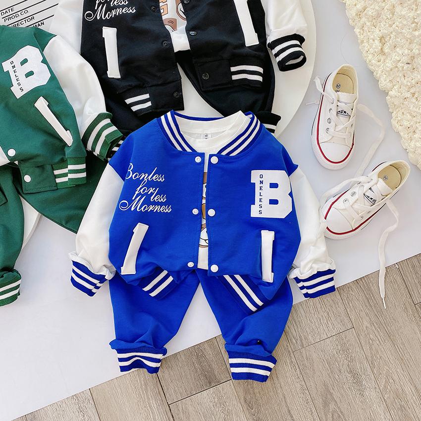 Set Quần Áo 3 Chi Tiết Áo Khoác, Áo Phông Dài Tay, Quần In Hình Chữ B Dáng Thể Thao Cho Bé Trai Từ 8-20kg