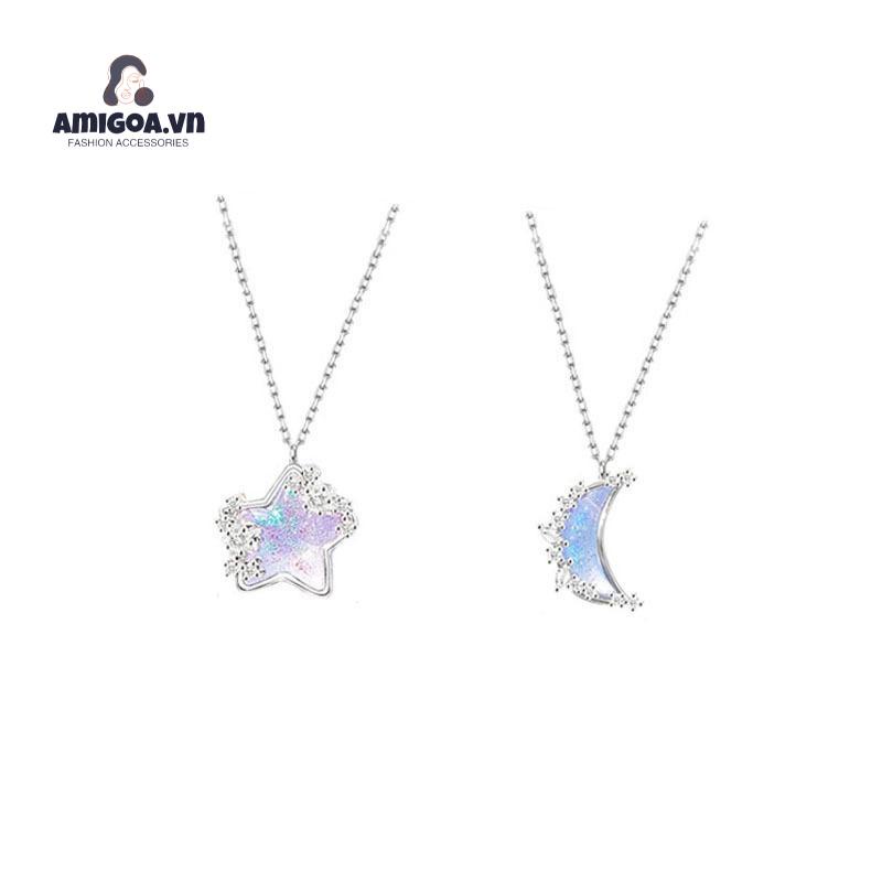 ✨✨Bộ Hai Vòng cổ Thép 18k Mặt Trăng Ngôi Sao Đính Đá Zircon Đổi Màu Chất Lượng Cao
