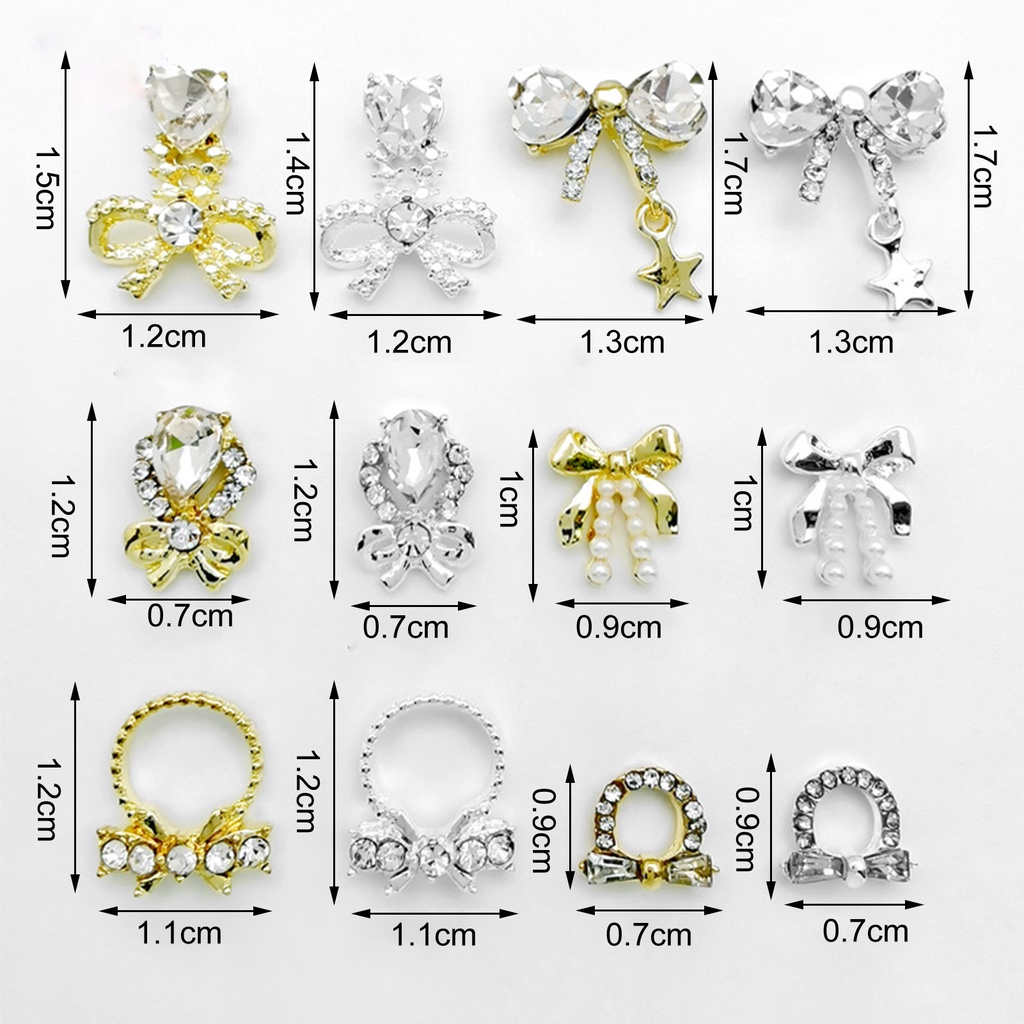 Bộ 10 Phụ Kiện Trang Trí Móng Tay Hình Nơ Bằng Hợp Kim Chống Rỉ Màu Sắc Tươi Sáng Đa Năng