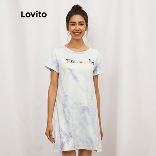 Đầm thun Lovito phong cách thường ngày in chữ nhuộm màu loang L19D247 (màu tím)
