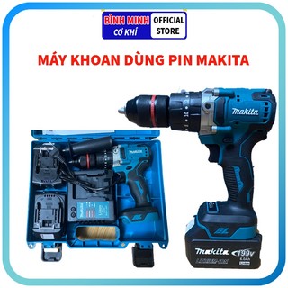 Máy khoan dùng pin, máy khoan cầm tay mini MAKITA không chổi than, lõi đồng 100%, pin lithium 199V