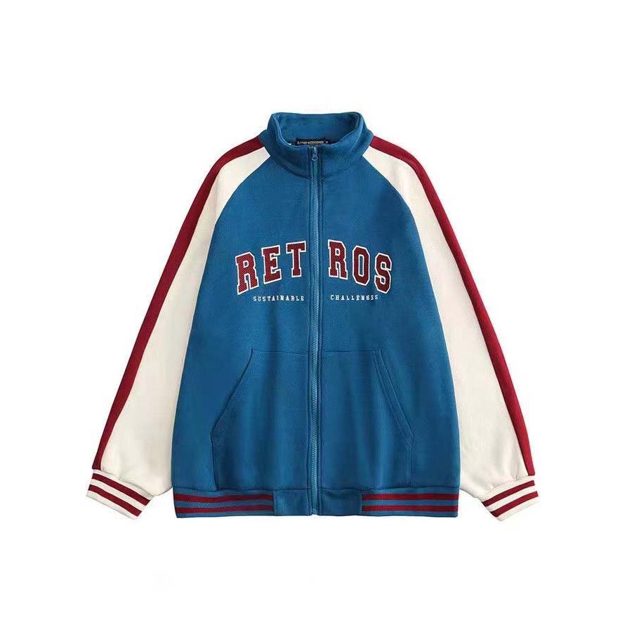 Phong cách Vintage đường phố xu hướng màu xanh áo khoác cho nam giới và phụ nữ lỏng lẻo cardigan jacket Casual sinh viên triều đại thương hiệu thể thao áo khoác cho các cặp vợ chồng bóng chày mặc áo khoác