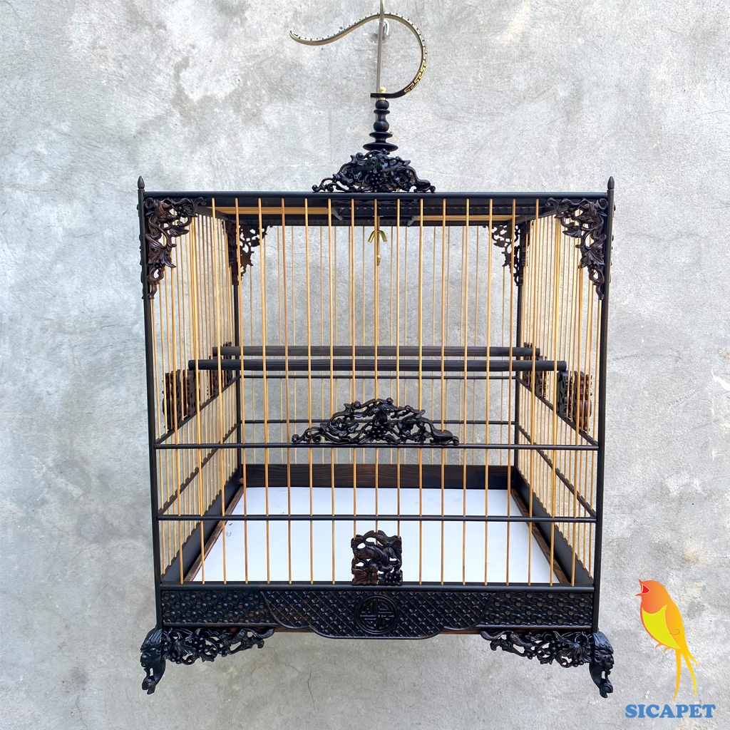 Lồng chim Chào Mào - chim Chòe Than chất liệu gỗ Mun cao cấp, Lồng vuông mun chim Chào Mào, chim Chích Chòe đẹp SICAPET