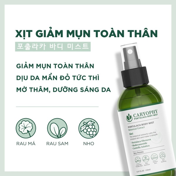 Xịt Giảm Mụn Toàn Thân Caryophy Portulaca Body Mist 150ml