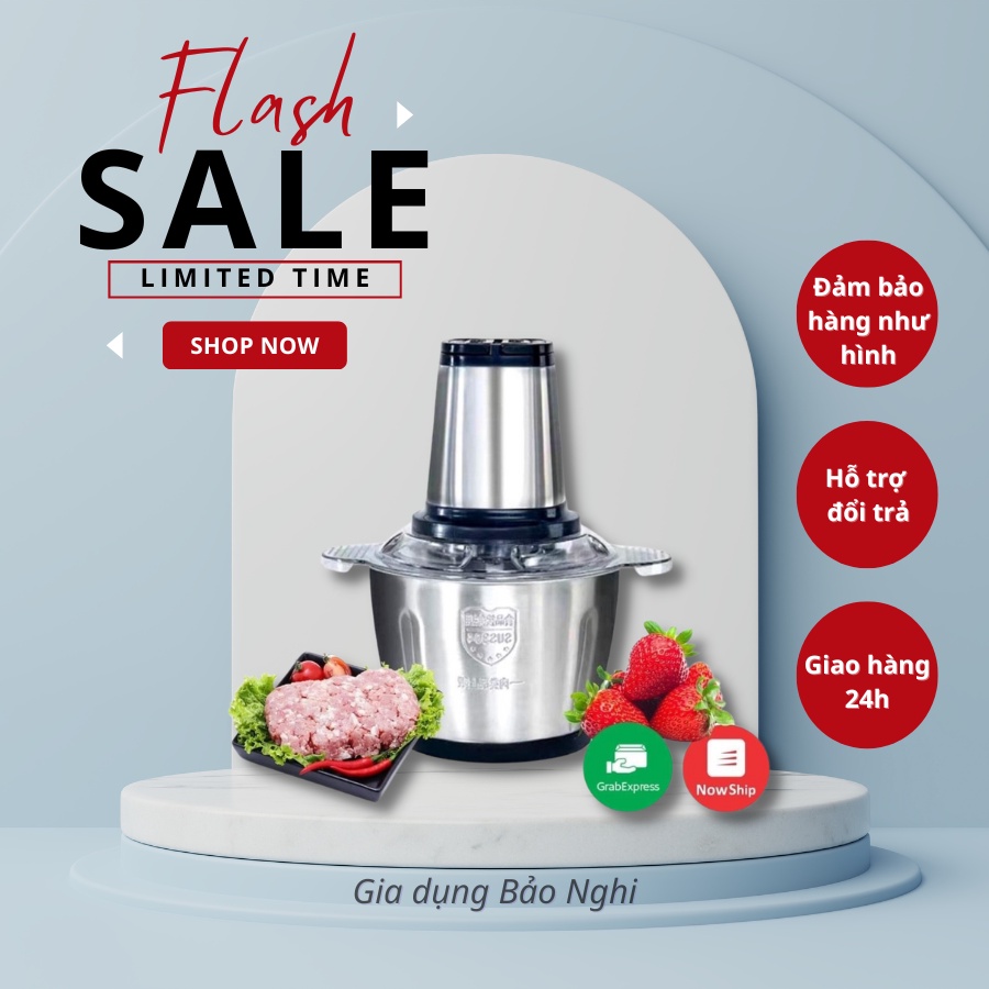 Máy Xay Thịt Cối Xay Thực Phẩm Inox 304 Dung Tích 2L Với 4 Lưỡi Dao Sắc Bén Đa Năng Chính Hãng