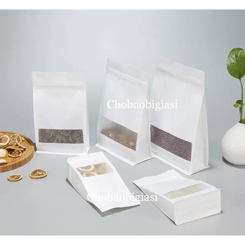 {1kg/size} Túi zipper 8 cạnh giấy màu Trắng đáy vuông cán màng - chống thấm nước sang trọng, hàng đẹp (sp y hình)
