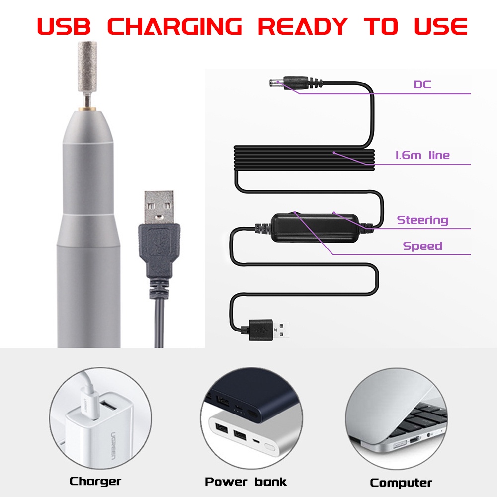 Bộ 14 Bút Mài Móng Tay Mini Đầu Cắm USB