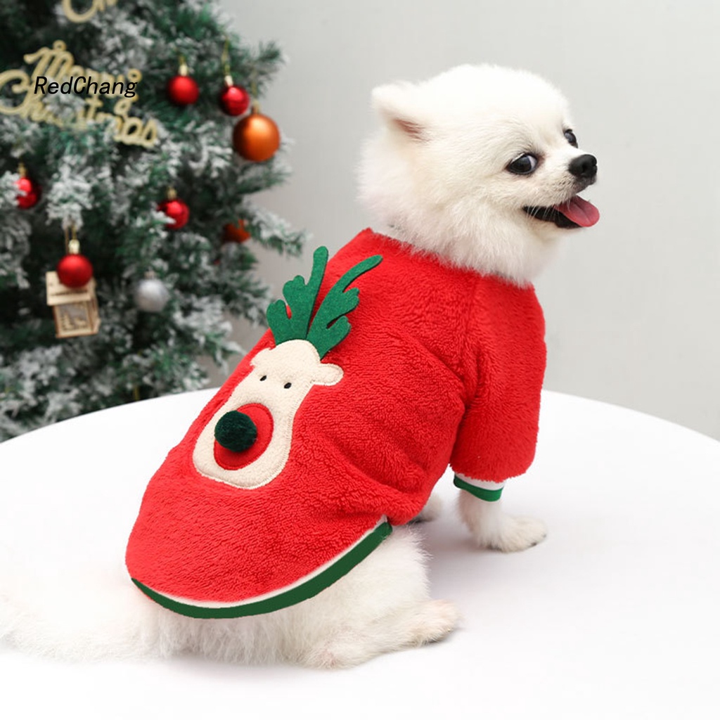 Áo Khoác Giữ Ấm Bằng Polyester In Họa Tiết Tuần Lộc Giáng Sinh Thoải Mái Cho Cún Cưng
