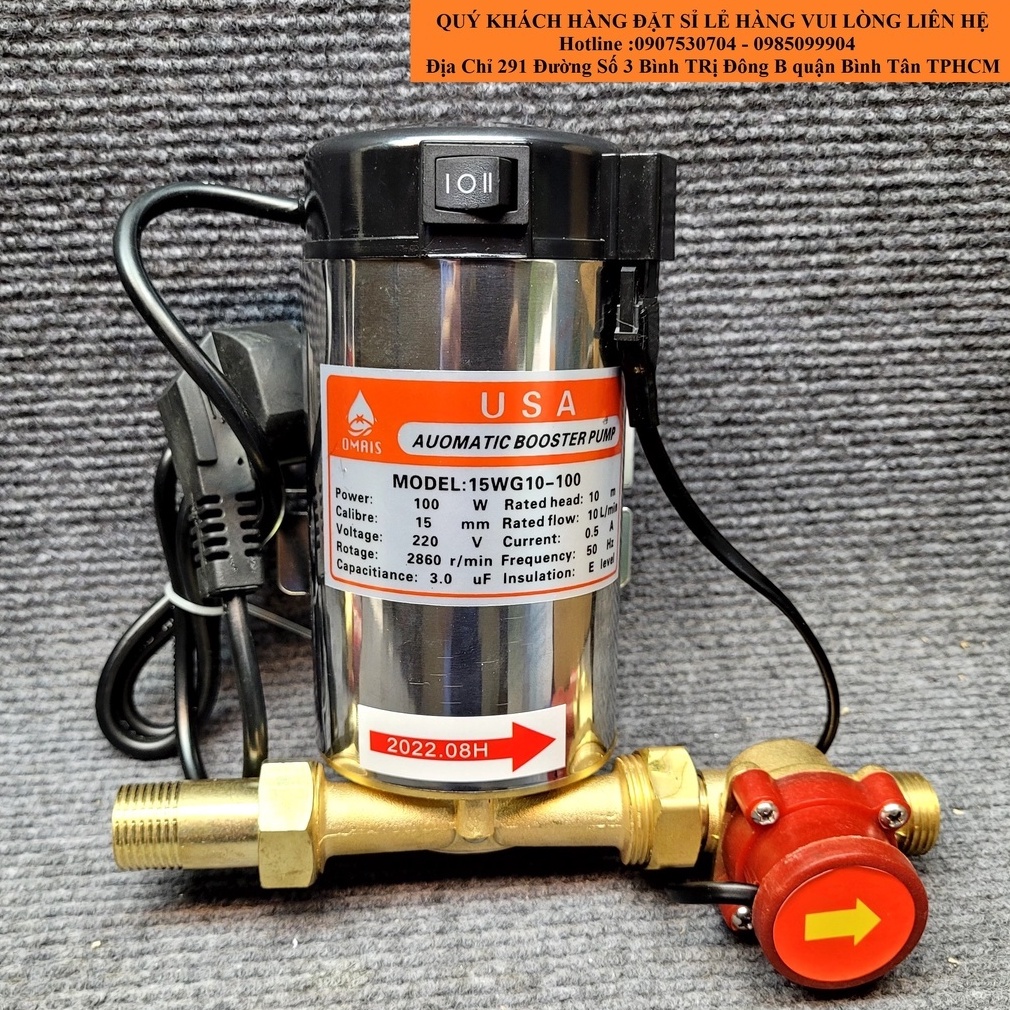 Máy Bơm Tăng Áp 100W trợ lực nước dùng cho máy giặt, nóng lạnh, tưới cây, vòi sen - Kèm rờ le tự ngắt