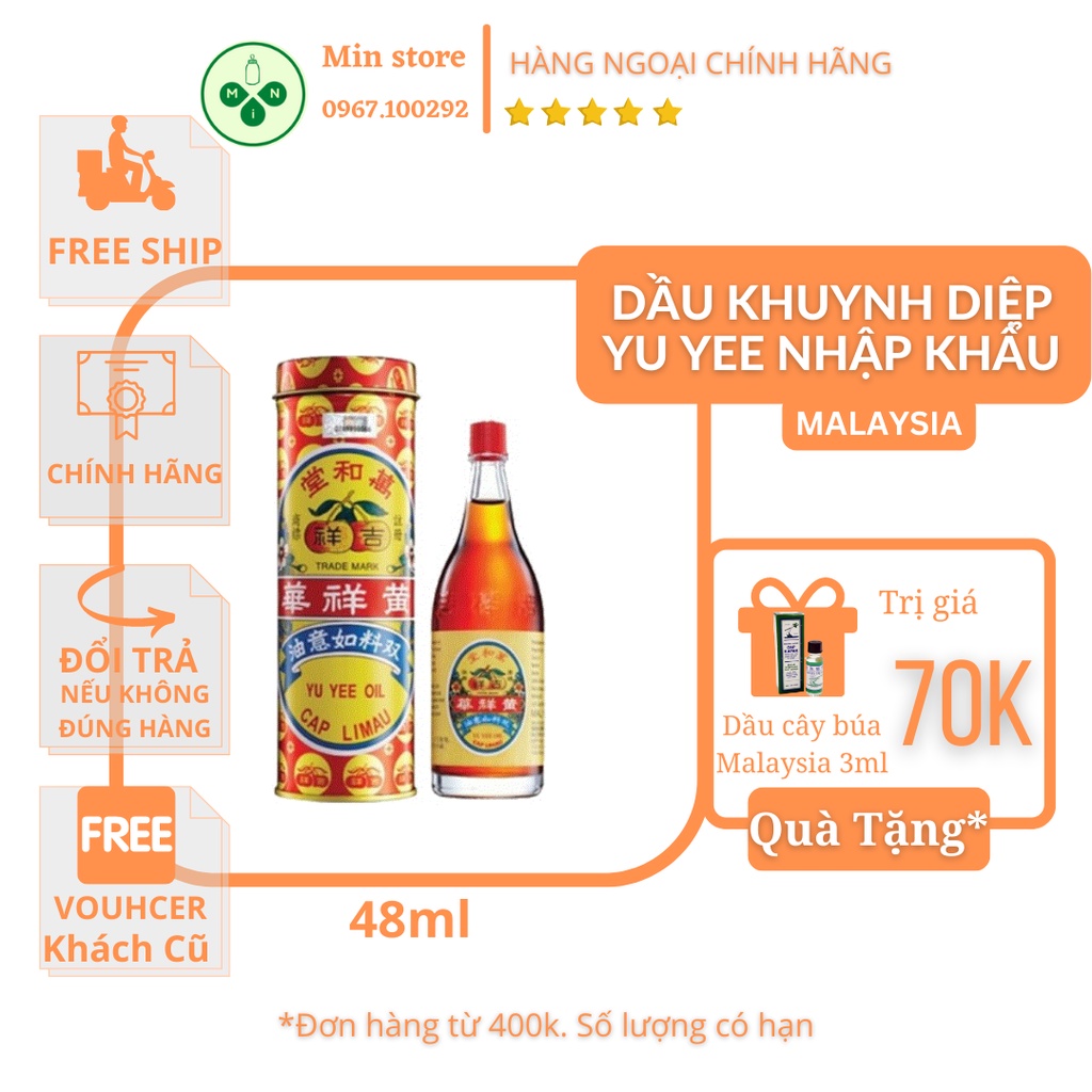🍊BEST SELLER🍊 Dầu Khuynh Diệp Yu Yee Oil Cap Limau Malaysia Giảm Đầy Hơi Hiệu Quả