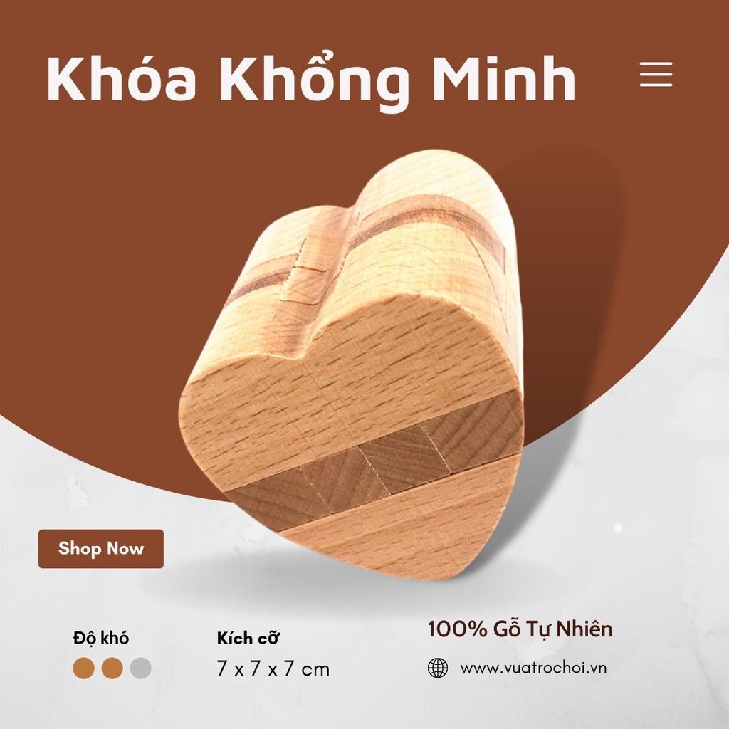 Đồ Chơi Gỗ Thông Minh Cho Trẻ Em - Khóa Gỗ Heart Shaped Luban Lock