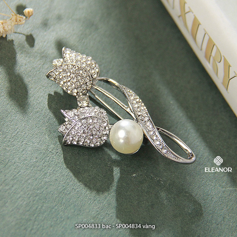 Ghim cài áo nam nữ Eleanor Accessories hình hoa đính đá ngọc trai nhân tạo thời trang 4833