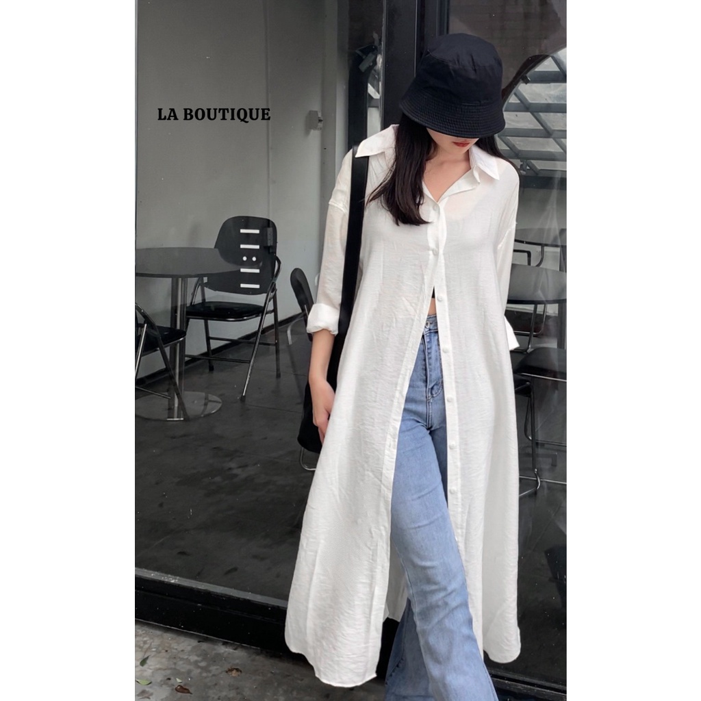 Áo Sơ Mi Dáng Dài Form Rộng Basic Phong Cách Hàn Quốc LA BOUTIQUE