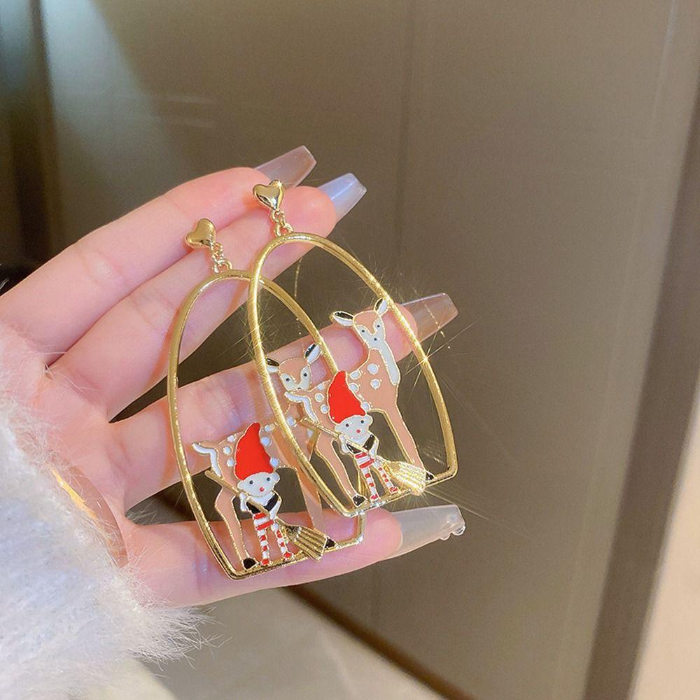 QQMALL Bông Tai Dáng Dài Hình Tuần Lộc Giáng Sinh Dễ Thương