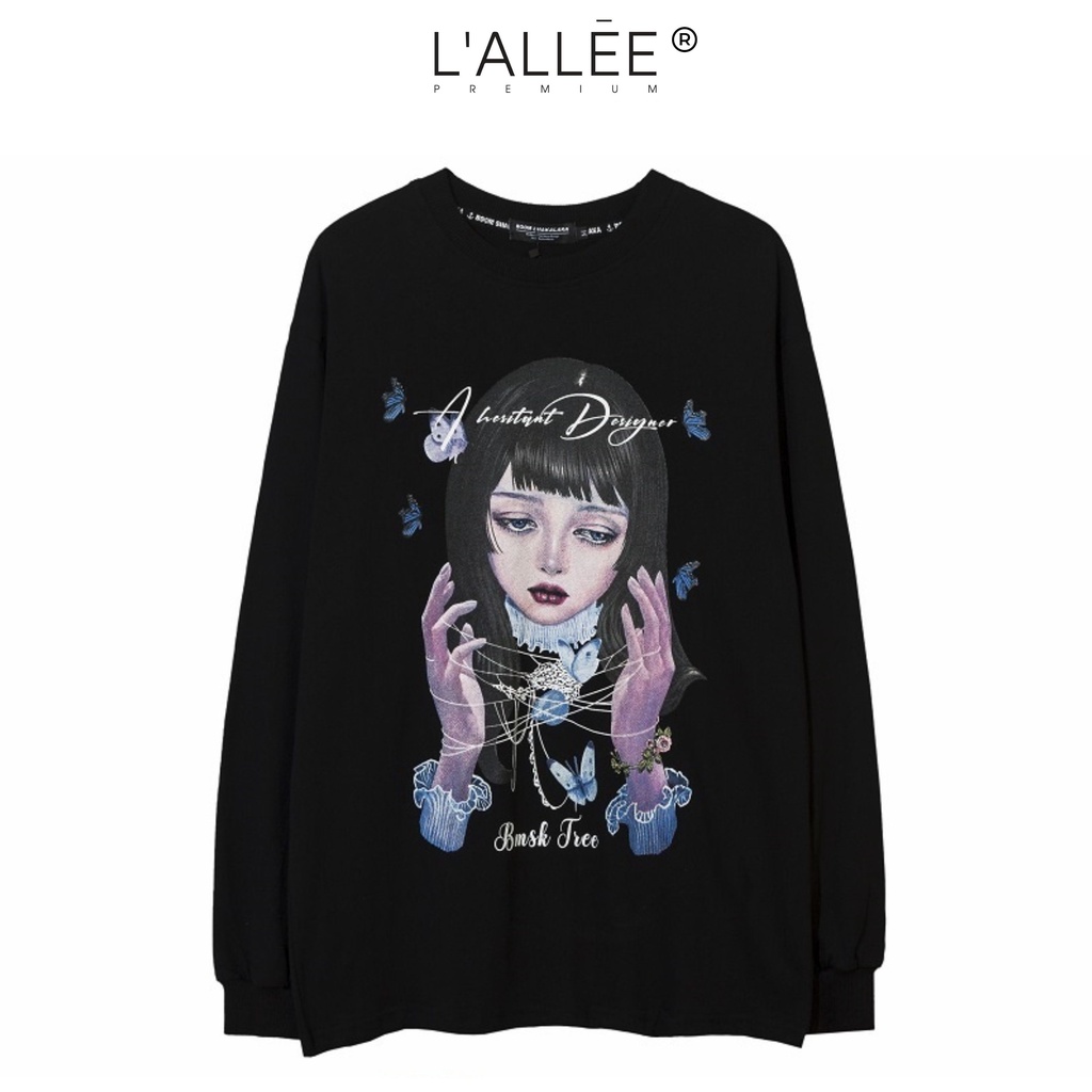Áo nỉ Nam họa tiết cô gái by Lallee.design áo dài tay nam Trẻ Trung chất vải nỉ lót bông dày dặn hình in mềm mại AN110