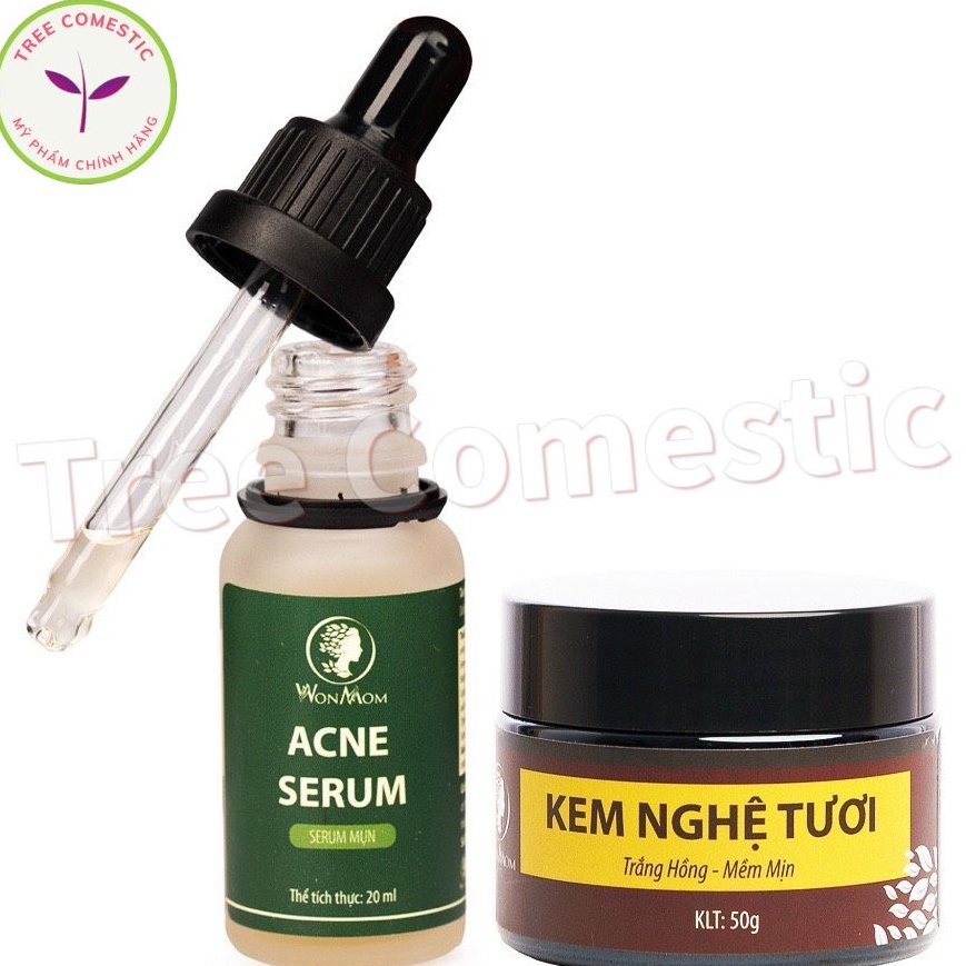 Bộ Trắng Da, Sạch Mụn Và Nám Cơ Bản Wonmom ( 1 Kem Nghệ Tươi + 1 Serum Mụn )