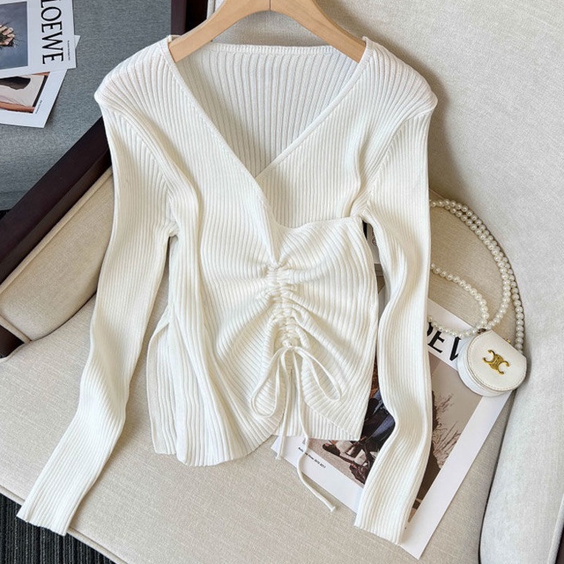 Áo sweater Dệt Kim Cổ Chữ V Dáng Ôm Thời Trang Thu Đông Phong Cách Hàn Quốc