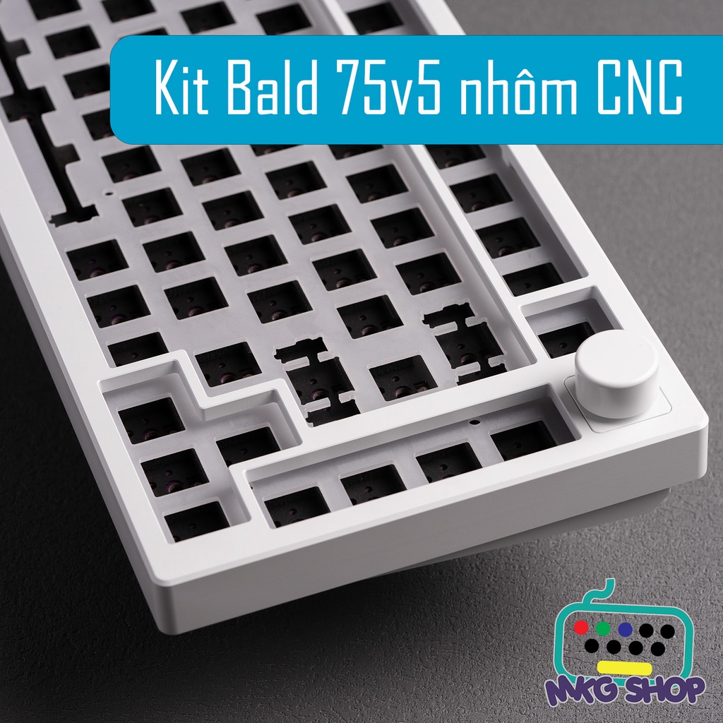 Custom Kit Bald 75v5 nhôm CNC nguyên khối, bàn phím cơ layout 75 hot swap, RGB, núm xoay âm lượng