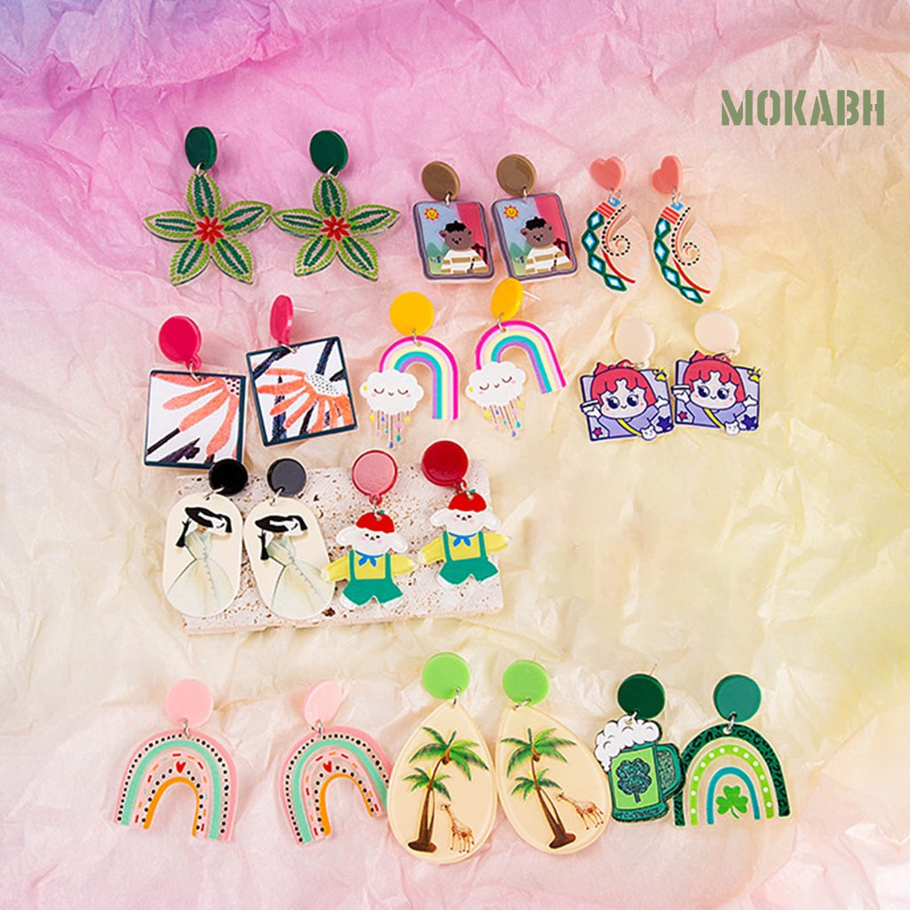 1 Đôi Bông Tai Acrylic Bóng Hình Hoa Ngôi Sao Hoạt Hình Nhiều Màu Sắc Thời Trang Dành Cho Nữ