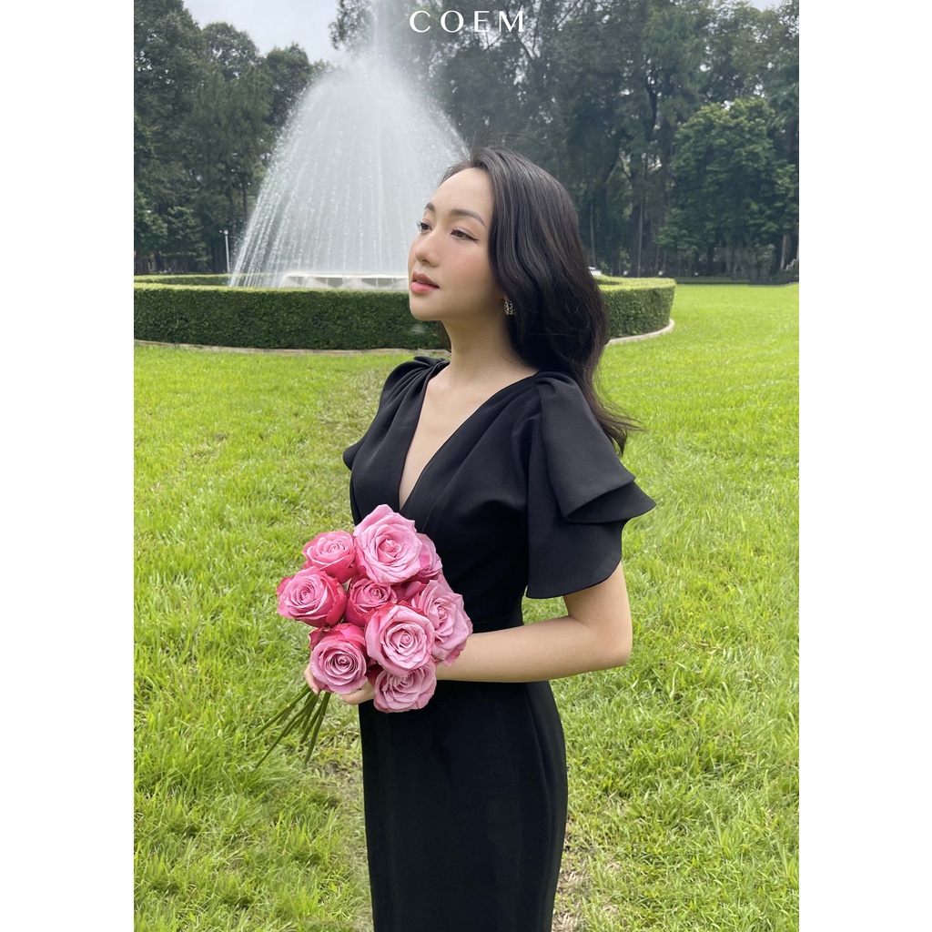 ĐẦM MIDI BÚT CHÌ CỔ V CÁCH ĐIỆU TAY ÁO THIẾT KẾ CAO CẤP SANG TRỌNG ĐI TIỆC HẸN HÒ - HẠNH DRESS