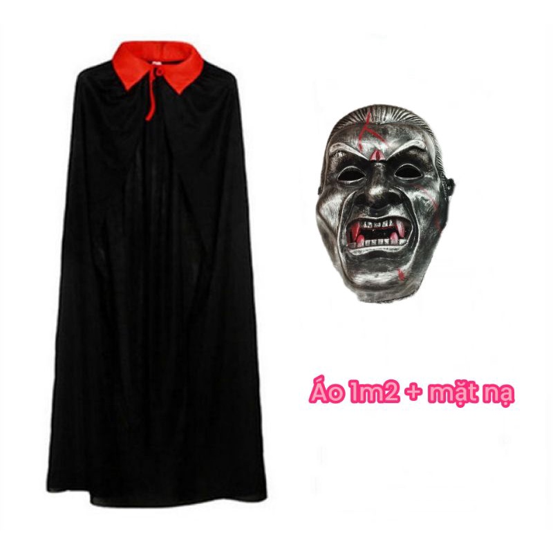 Set đồ hoá trang Halloween, mặt nạ kèm áo choàng đen. 2 size