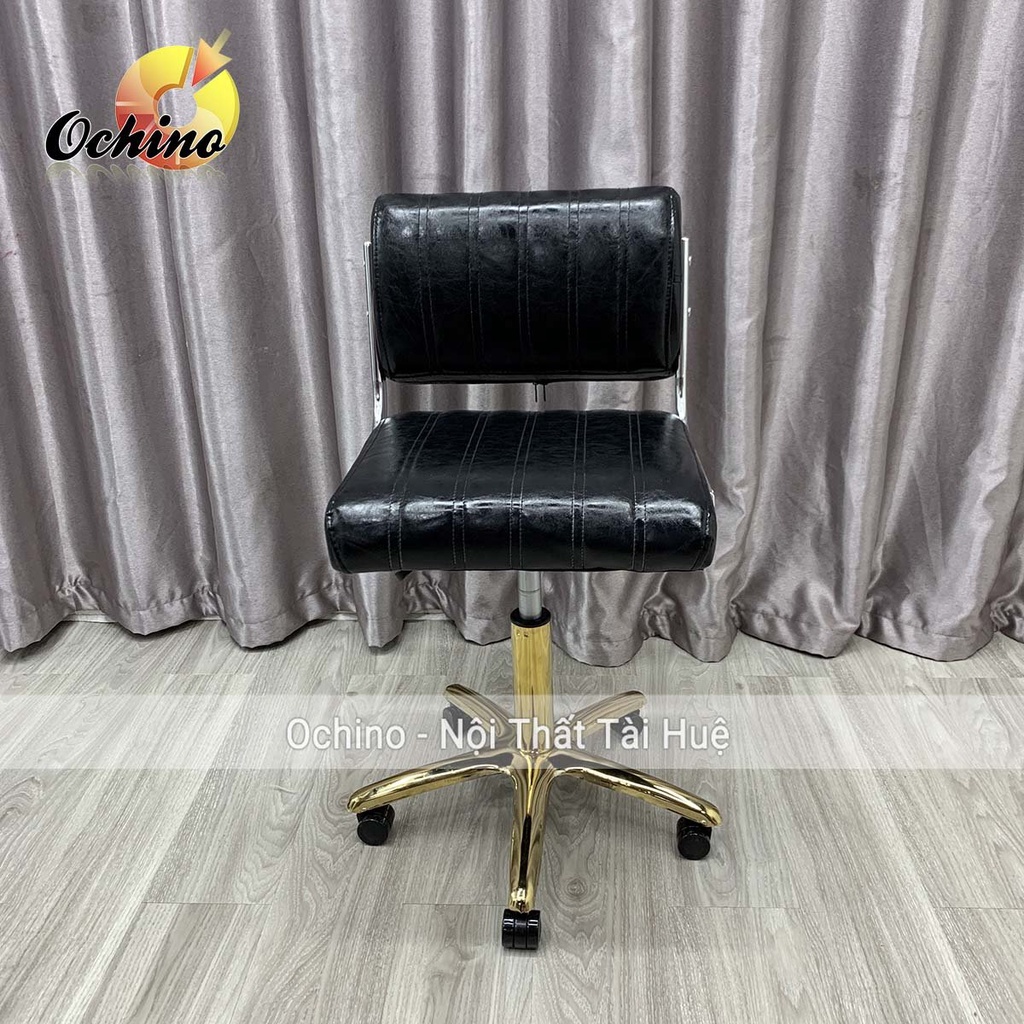 Ghế Xoay Văn Phòng, Ghế Trang Điểm Cá Nhân Mẫu Tựa Da Chữ Nhật Sọc Bánh Xe  Chân Vàng Sao Cao Cấp (Có Sẵn)