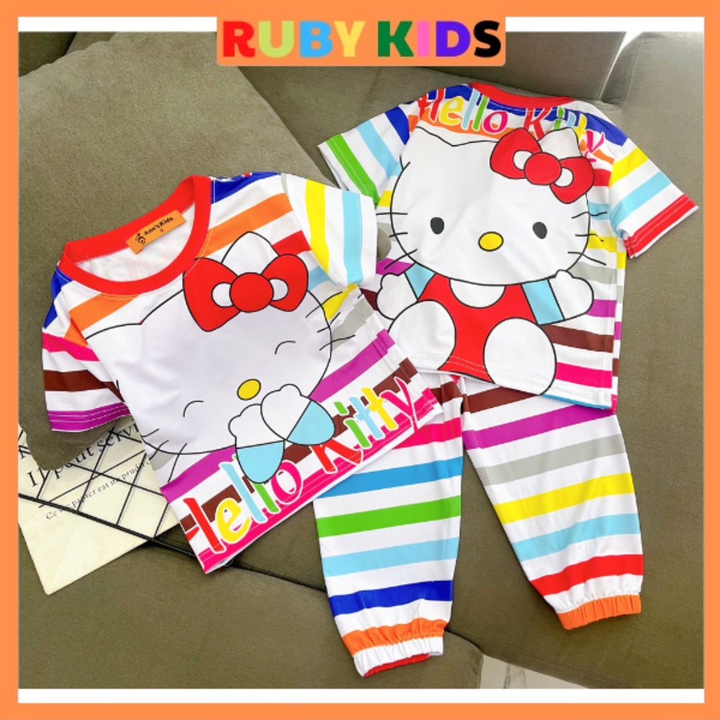 Đồ bộ dài tay bé gái thun lạnh 3D mềm mịn thấm hút mồ hôi tốt RUBYKIDS