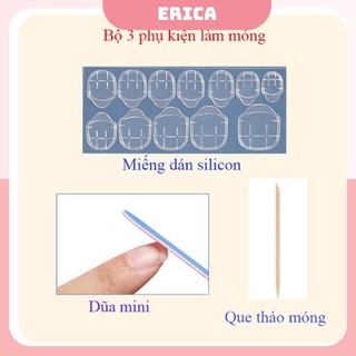 Bộ 3 phụ kiện làm móng [miếng dán sillicon - que tháo móng - dũa mini]