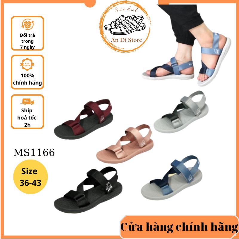 Giày Sandal Mol Nam Nữ Quai Chéo MS1166 Đế Cao Su Quai Dù Đi Học Đi Làm Đi Chơi Full Size - Màu xám